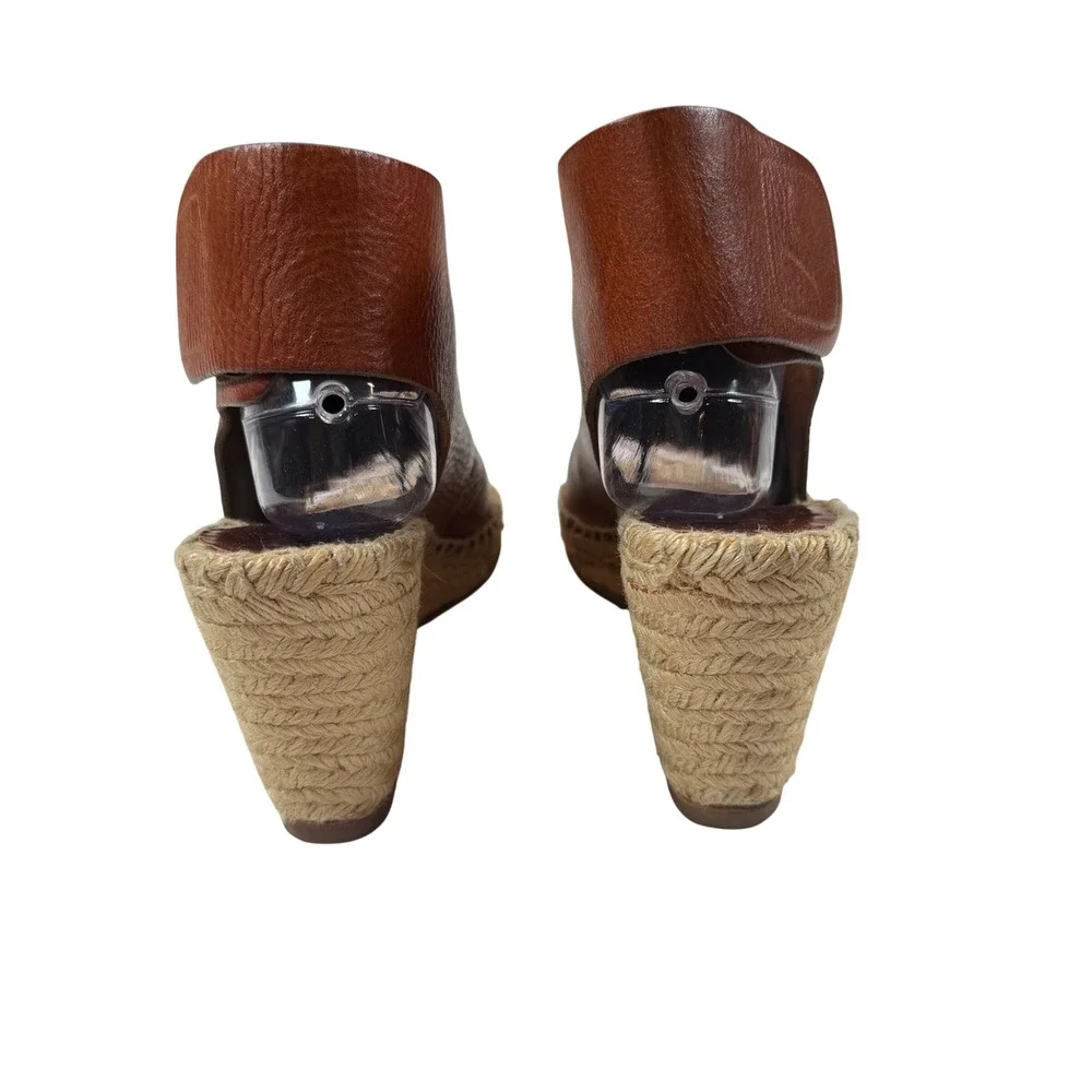 Celine Slingback Brown Leather Espadrille Wedge Sandals Open Toe Ankle Strap 38g